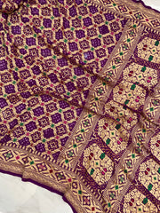 Pure Georgette Banarasi Bandhej Handloom Saree - with meenakari work - The Handlooms