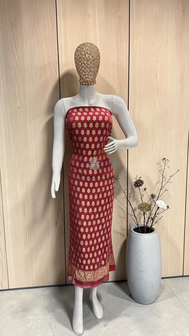 Dusty Rose Pink Khaddi Georgette Banarasi Dress material Water Zari