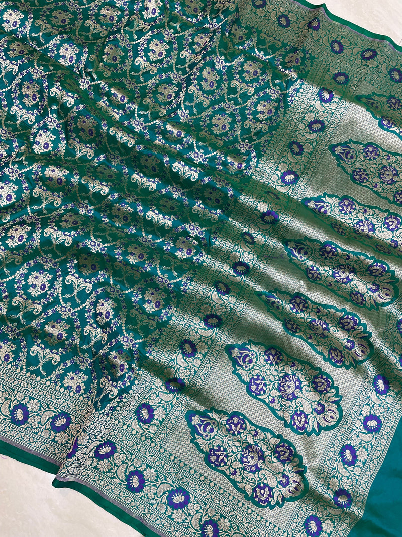 Pure Katan Silk Banarasi Handloom Saree - All over Jaal work With Meenakari - The Handlooms