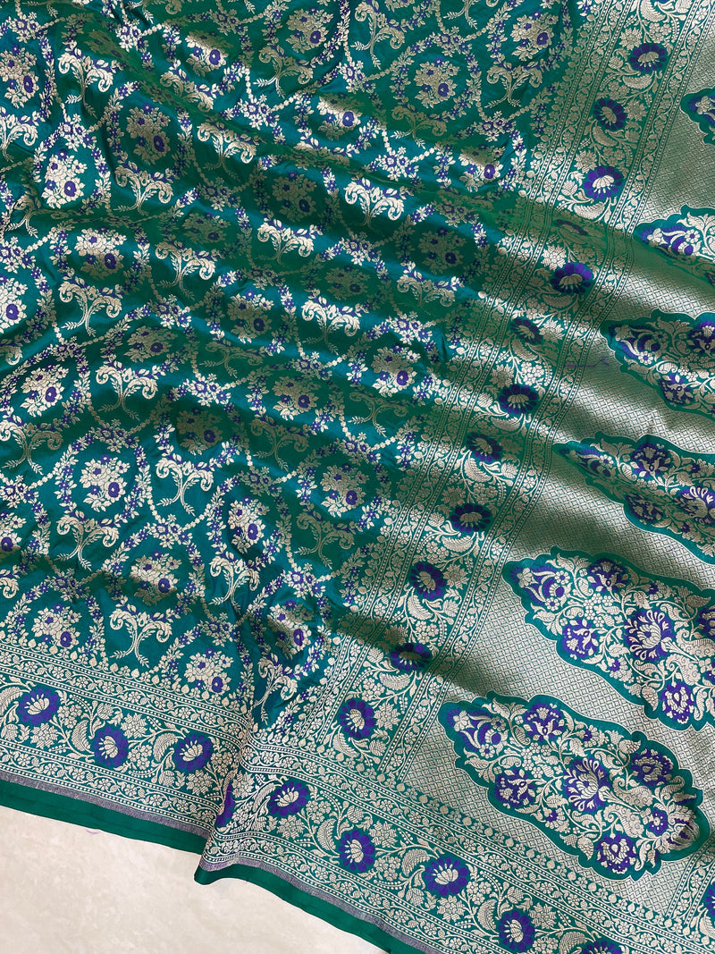Pure Katan Silk Banarasi Handloom Saree - All over Jaal work With Meenakari - The Handlooms