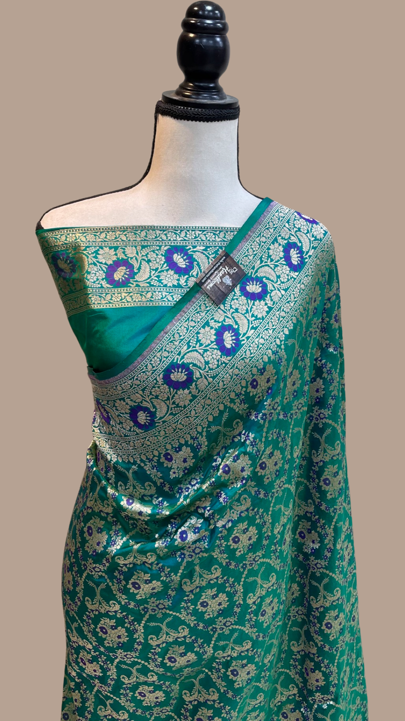 Pure Katan Silk Banarasi Handloom Saree - All over Jaal work With Meenakari - The Handlooms