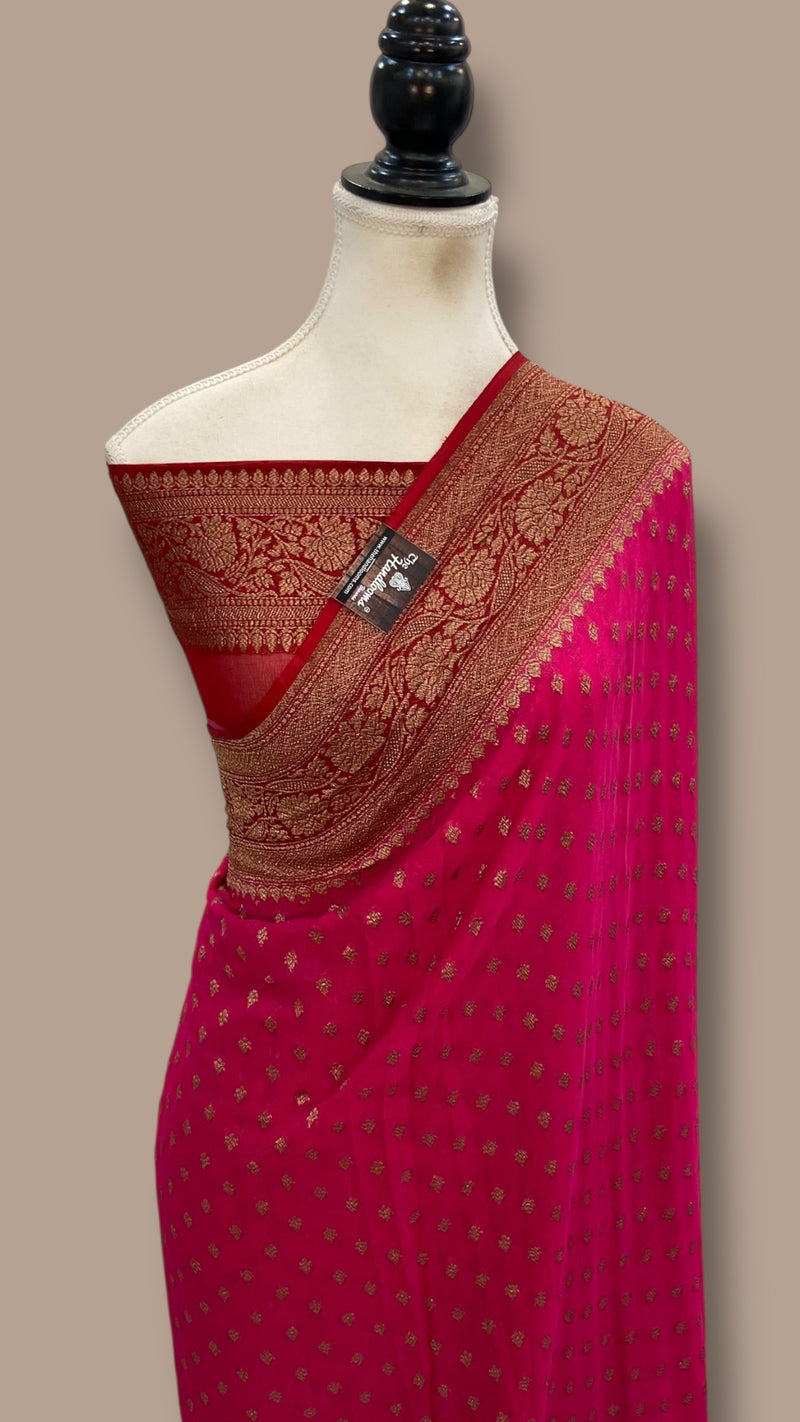 Khaddi Georgette Handloom Banarasi Saree -  Antique zari - The Handlooms