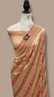 Khaddi Georgette Handloom Banarasi Saree - Gold Zari - The Handlooms