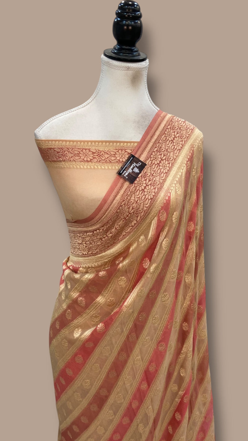 Khaddi Georgette Handloom Banarasi Saree - Gold Zari - The Handlooms
