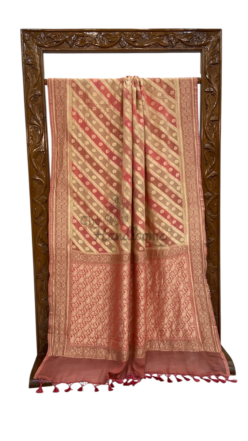 Khaddi Georgette Handloom Banarasi Saree - Gold Zari - The Handlooms