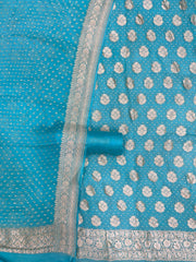 Aqua Blue Pure Khaddi Georgette Banarasi Dress material - The Handlooms