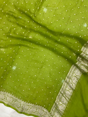 Pista Green Pure Georgette Dupatta - silver zari - The Handlooms