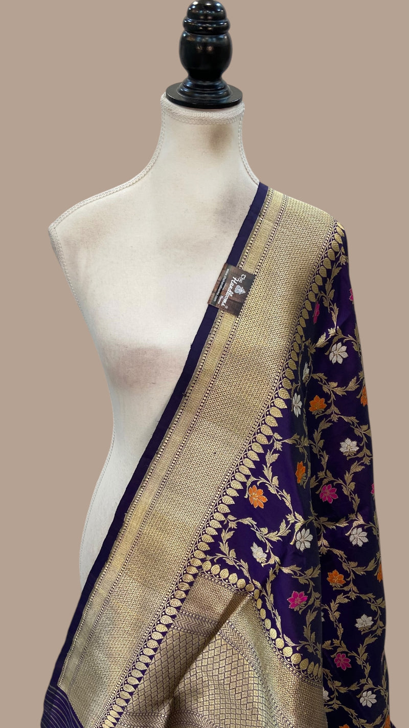 Pure Katan Silk Handloom Banarasi Dupatta - All Over Kadua Meenakari