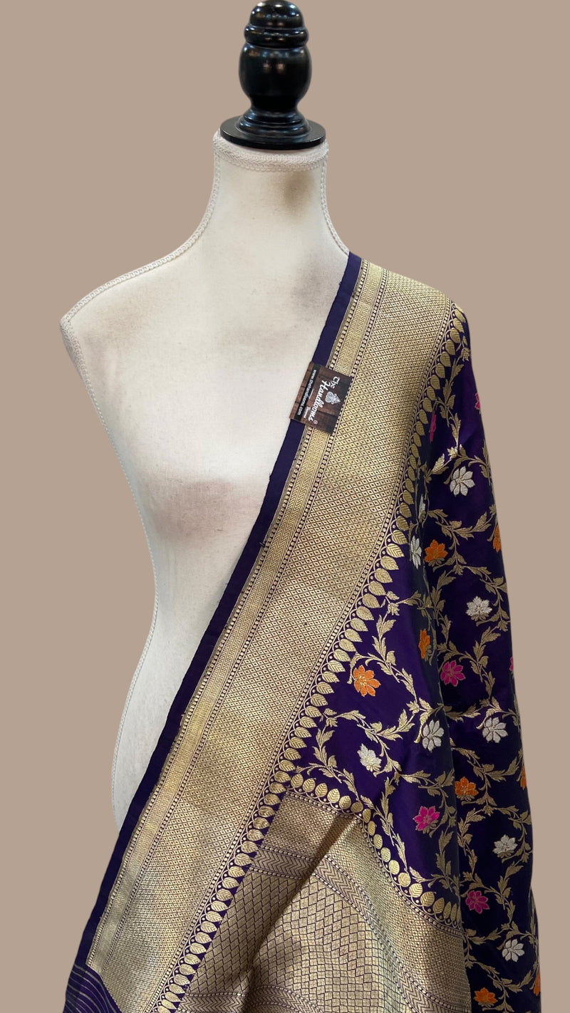 Pure Katan Silk Handloom Banarasi Dupatta - All Over Kadua Meenakari