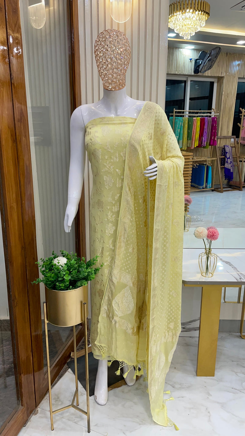 Pure Khaddi Georgette Banarasi Dress material - The Handlooms