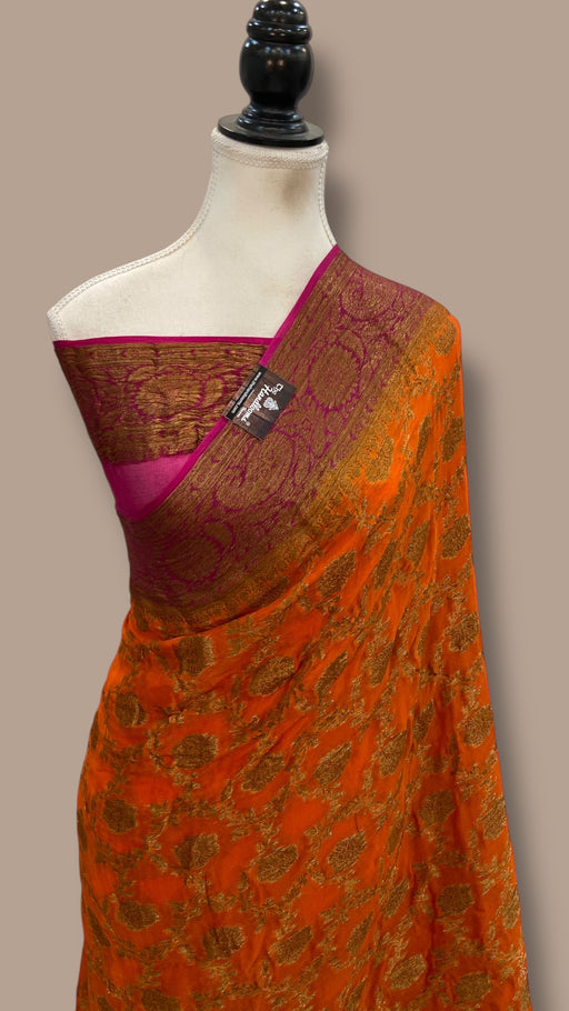 Orange Pure Chiffon Khaddi Banarasi Saree - The Handlooms