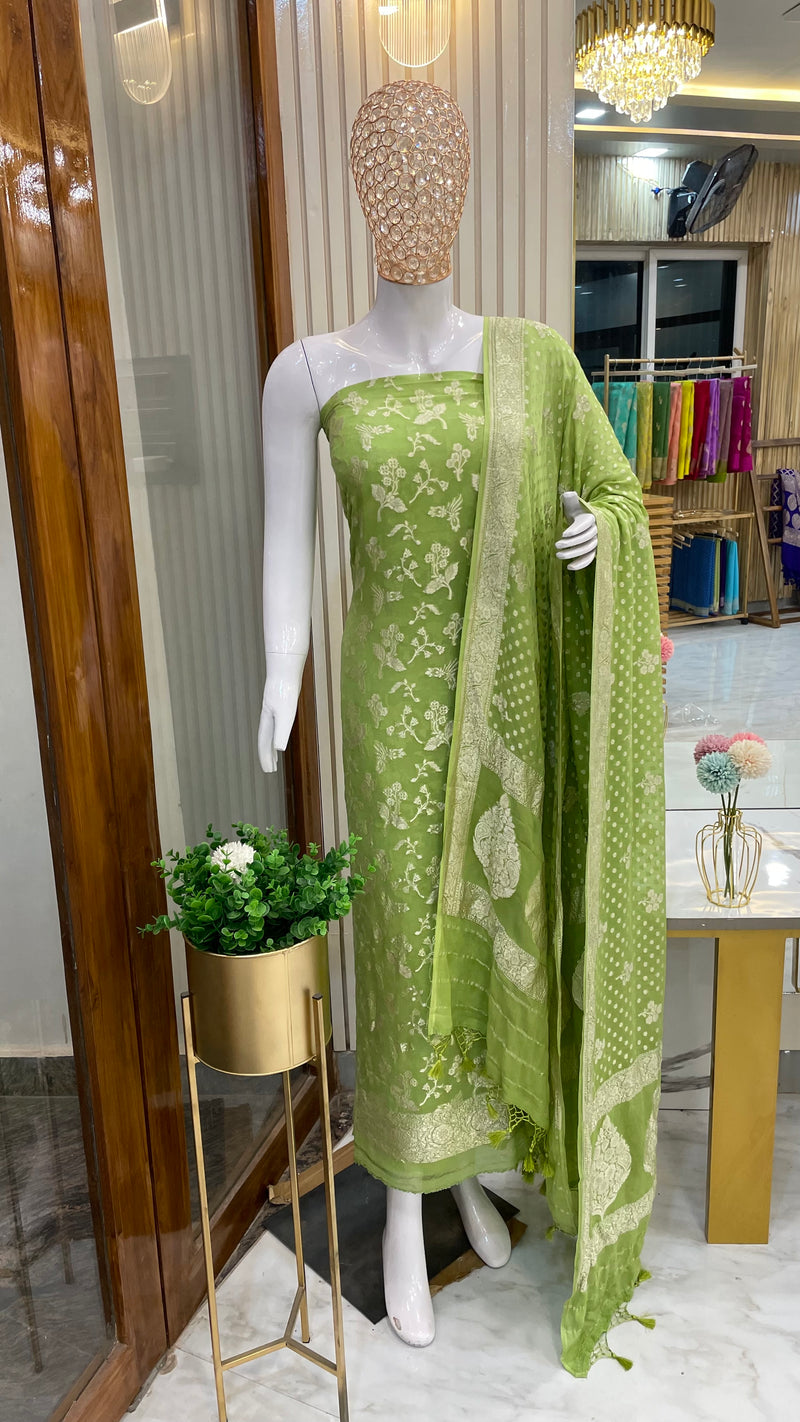 Pista Pure Khaddi Georgette Banarasi Dress material - The Handlooms