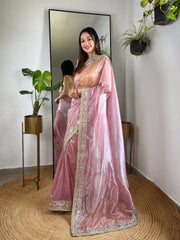 Pure Kora Tissue Handloom Banarasi Saree With Lacework - The Handlooms