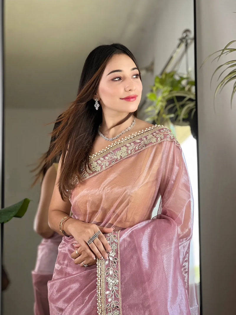 Pure Kora Tissue Handloom Banarasi Saree With Lacework - The Handlooms