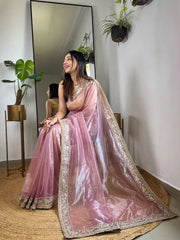 Pure Kora Tissue Handloom Banarasi Saree With Lacework - The Handlooms