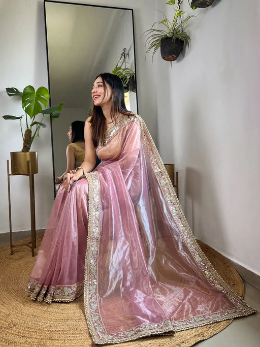 Pure Kora Tissue Handloom Banarasi Saree With Lacework - The Handlooms