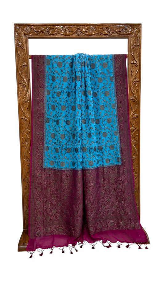 Khaddi Georgette Banarasi Saree -  Black Zari - The Handlooms