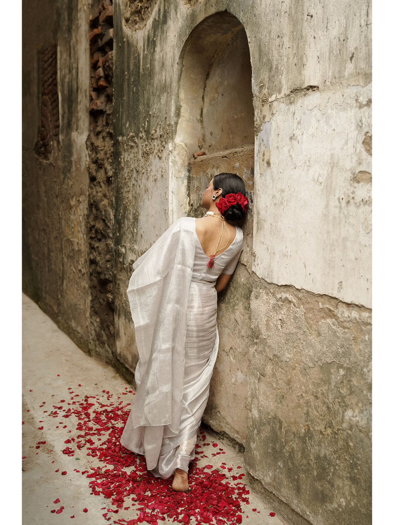 Pure Tissue Silk Handloom Banarasi Saree - Plain - The Handlooms