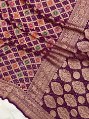Pure Georgette Banarasi Bandhej Handloom Saree - with meenakari work - The Handlooms