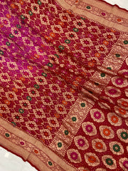 Pure Georgette Banarasi Bandhej Handloom Saree - with meenakari work - The Handlooms