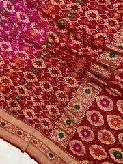 Pure Georgette Banarasi Bandhej Handloom Saree - with meenakari work - The Handlooms