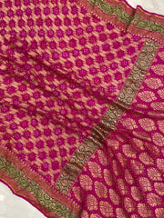 Pure Georgette Banarasi Bandhej Handloom Saree - with meenakari work - The Handlooms
