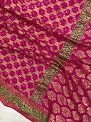 Pure Georgette Banarasi Bandhej Handloom Saree - with meenakari work - The Handlooms