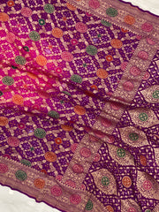 Pure Georgette Banarasi Bandhej Handloom Saree - with meenakari work - The Handlooms