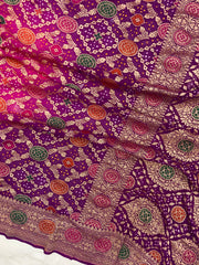 Pure Georgette Banarasi Bandhej Handloom Saree - with meenakari work - The Handlooms