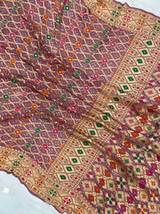 Pure Georgette Banarasi Bandhej Handloom Saree - with meenakari work - The Handlooms