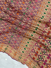 Pure Georgette Banarasi Bandhej Handloom Saree - with meenakari work - The Handlooms