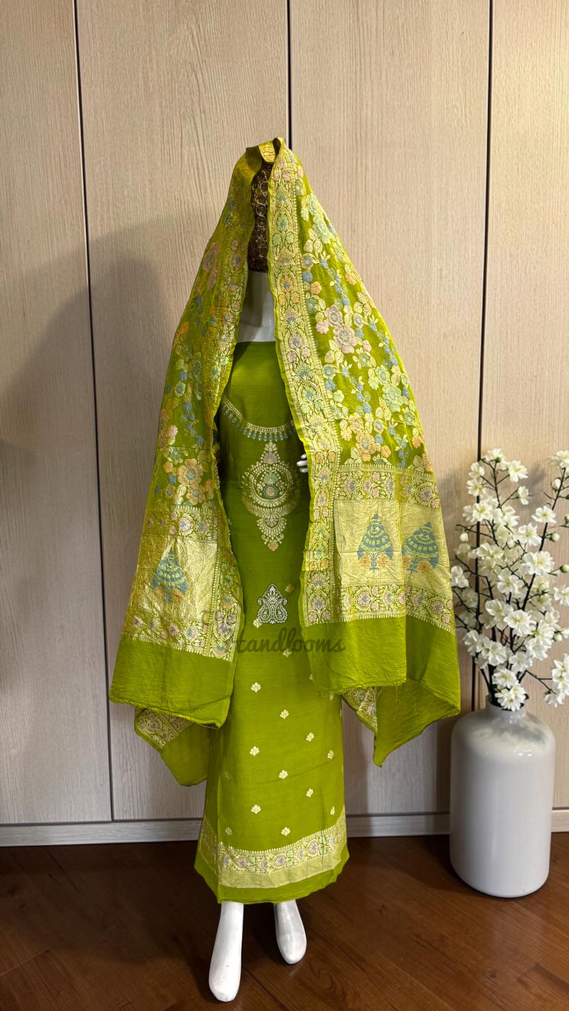 Pure Moonga Georgette Banarasi Dress Material