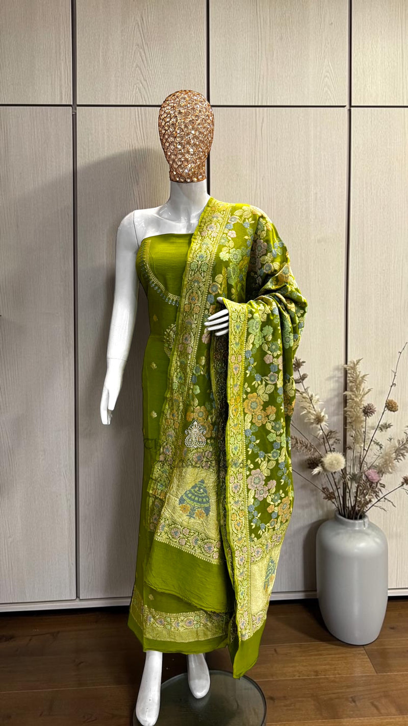 Pure Moonga Georgette Banarasi Dress Material