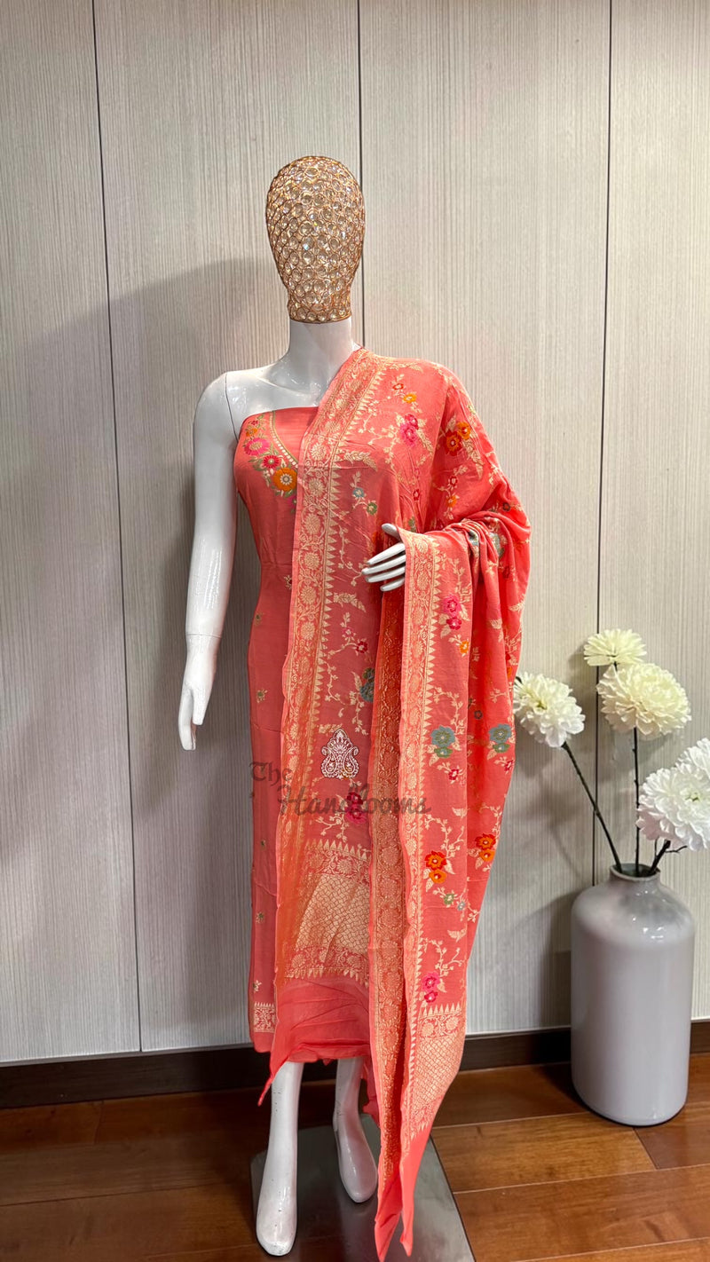 Pure Moonga Georgette Banarasi Dress Material