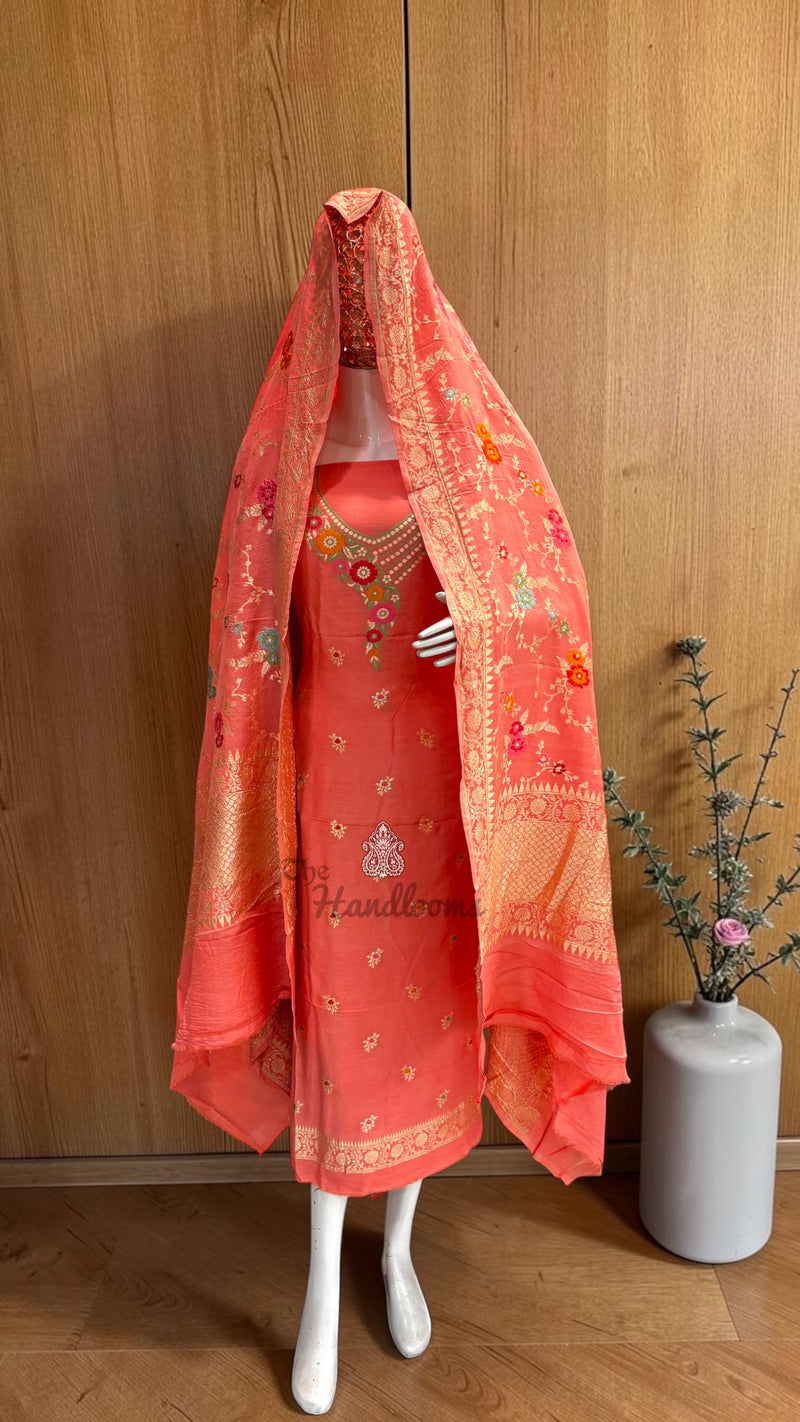 Pure Moonga Georgette Banarasi Dress Material