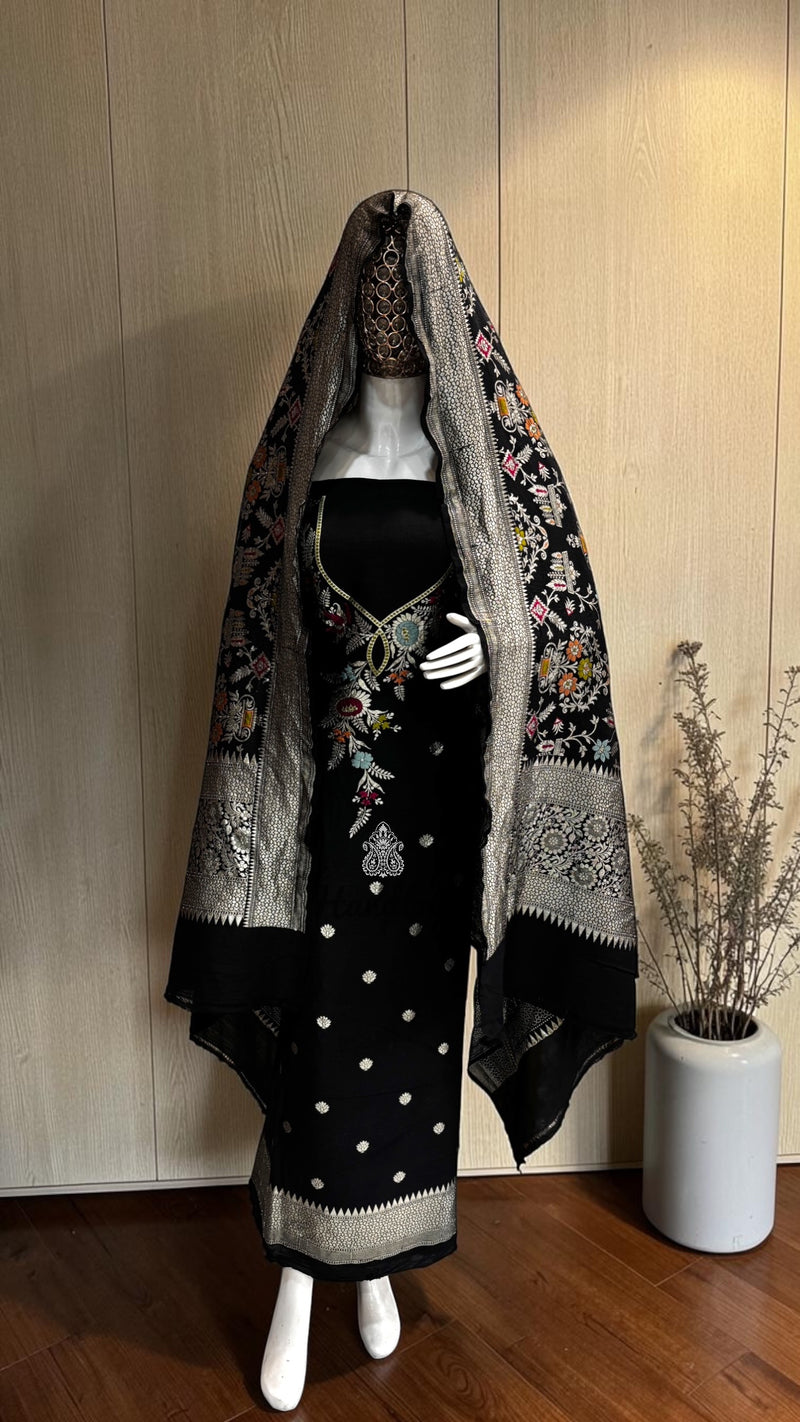 Pure Moonga Georgette Banarasi Dress Material