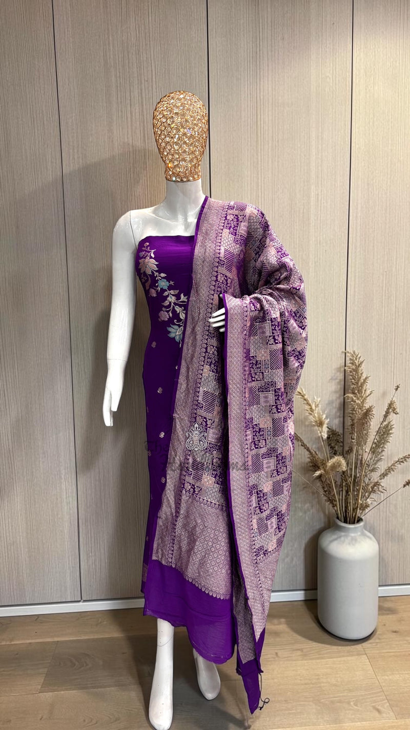 Pure Moonga Georgette Banarasi Dress Material