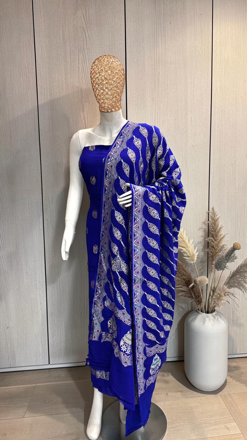Pure Moonga Georgette Banarasi Dress Material
