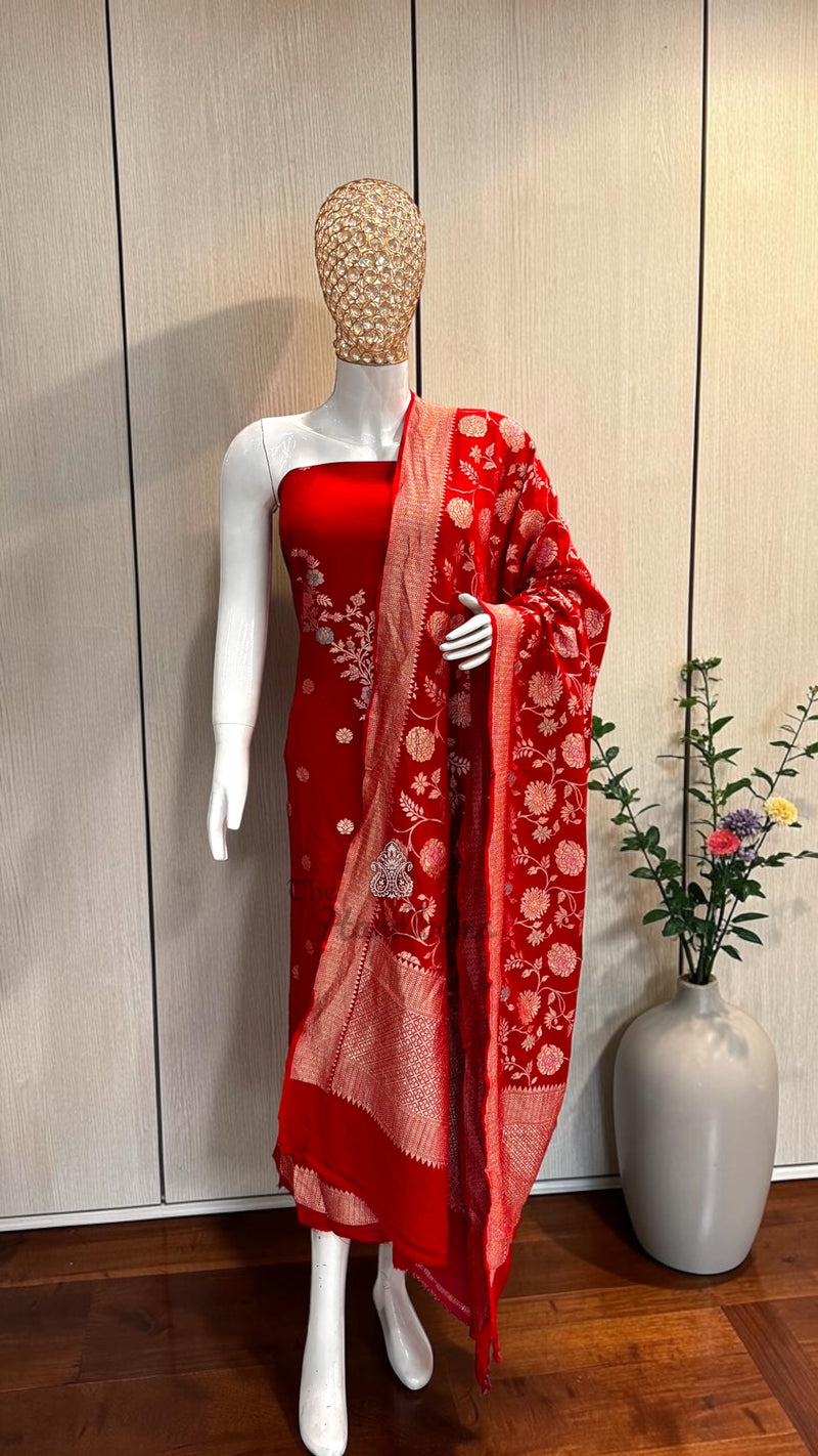 Pure Moonga Georgette Banarasi Dress Material