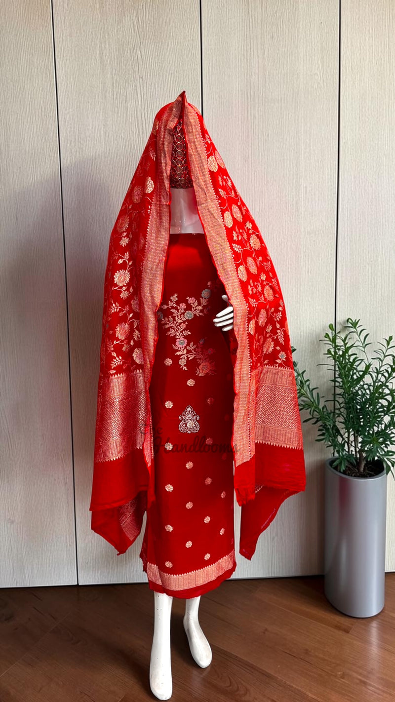 Pure Moonga Georgette Banarasi Dress Material