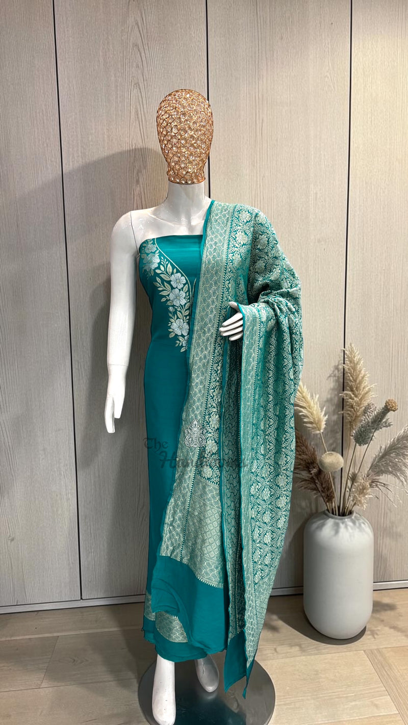 Pure Moonga Georgette Banarasi Dress Material