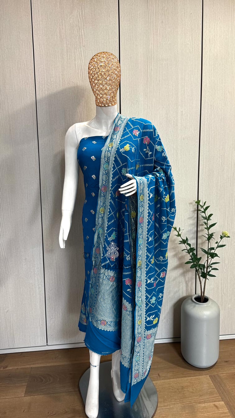 Pure Moonga Georgette Banarasi Dress Material