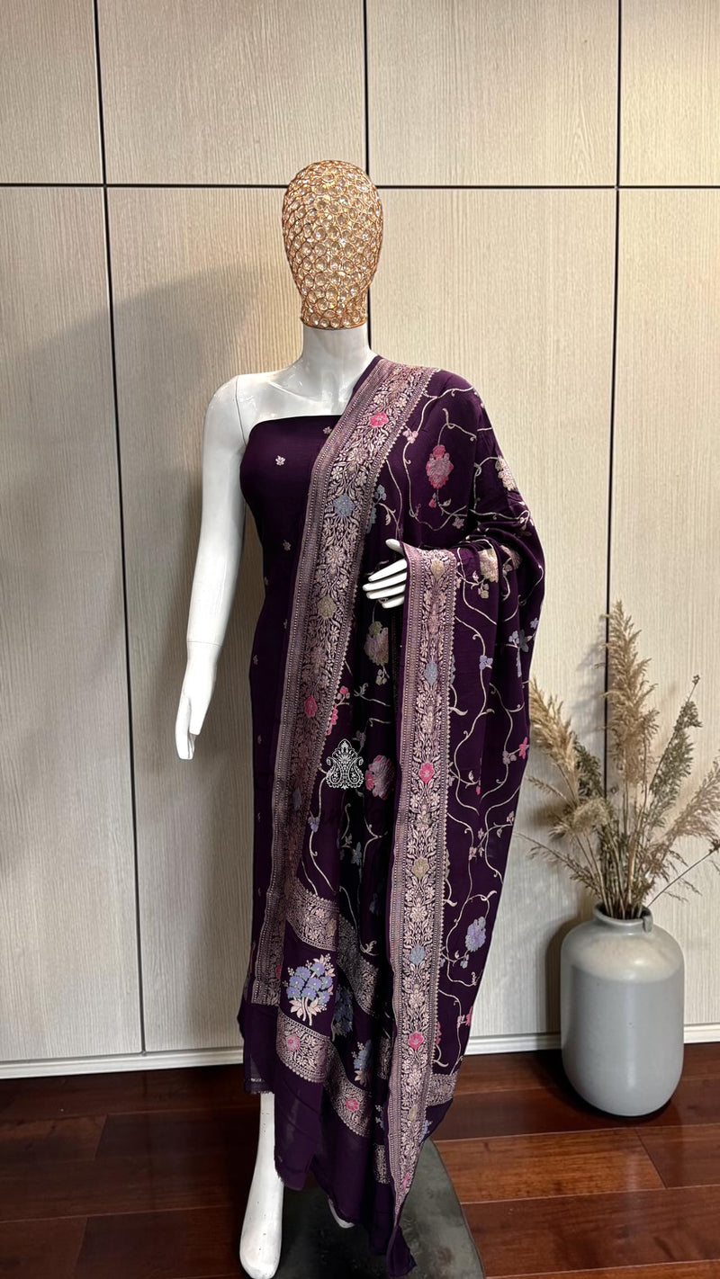 Pure Moonga Georgette Banarasi Dress Material