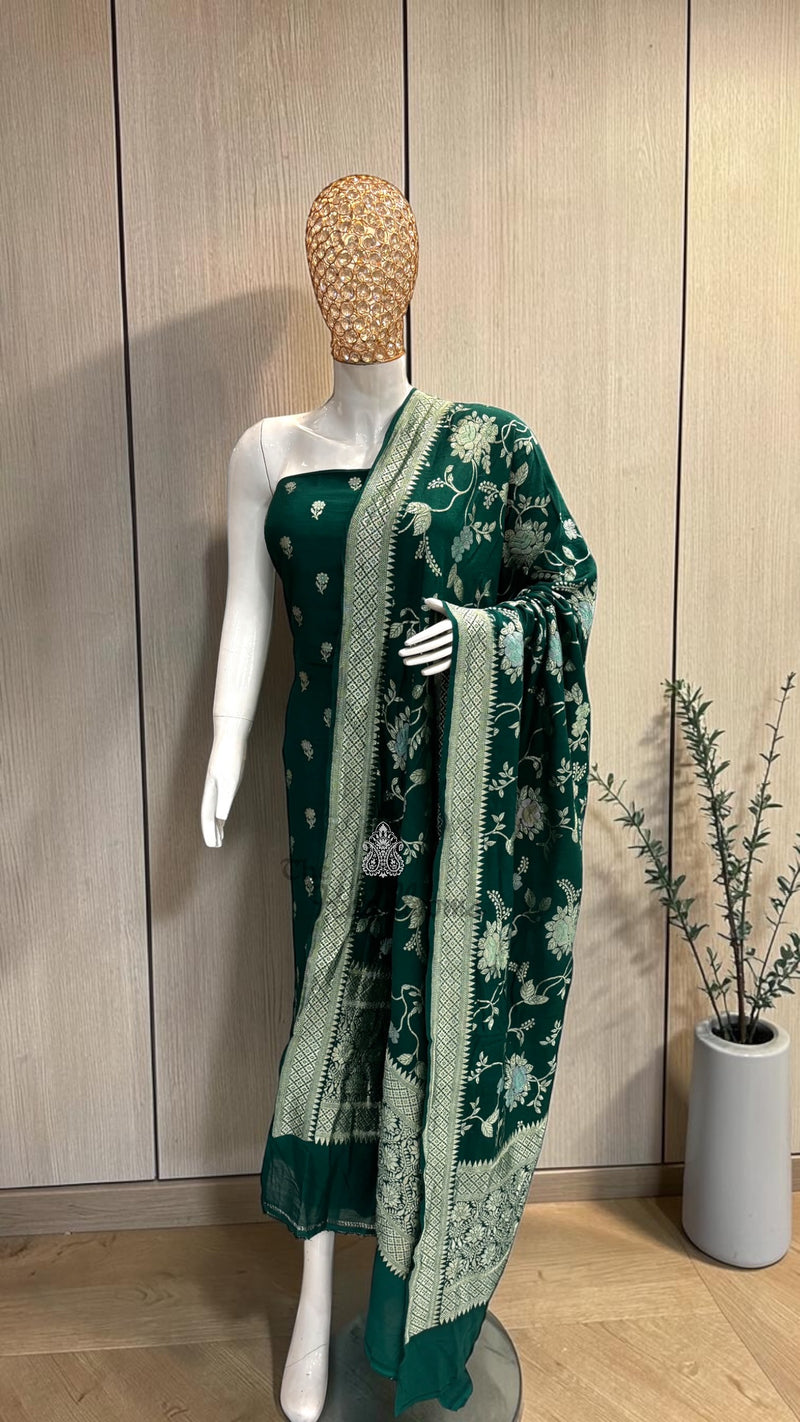 Pure Moonga Georgette Banarasi Dress Material