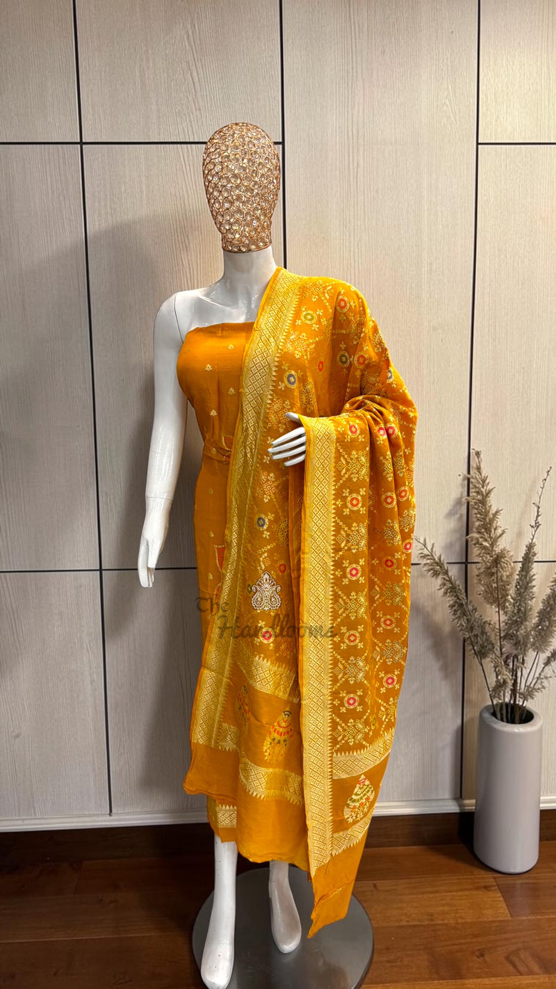 Pure Moonga Georgette Banarasi Dress Material