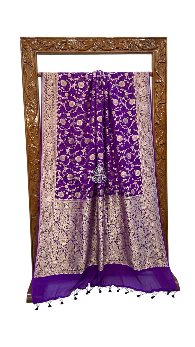 Pure Khaddi Georgette Handloom Banarasi Saree - Silver Zari