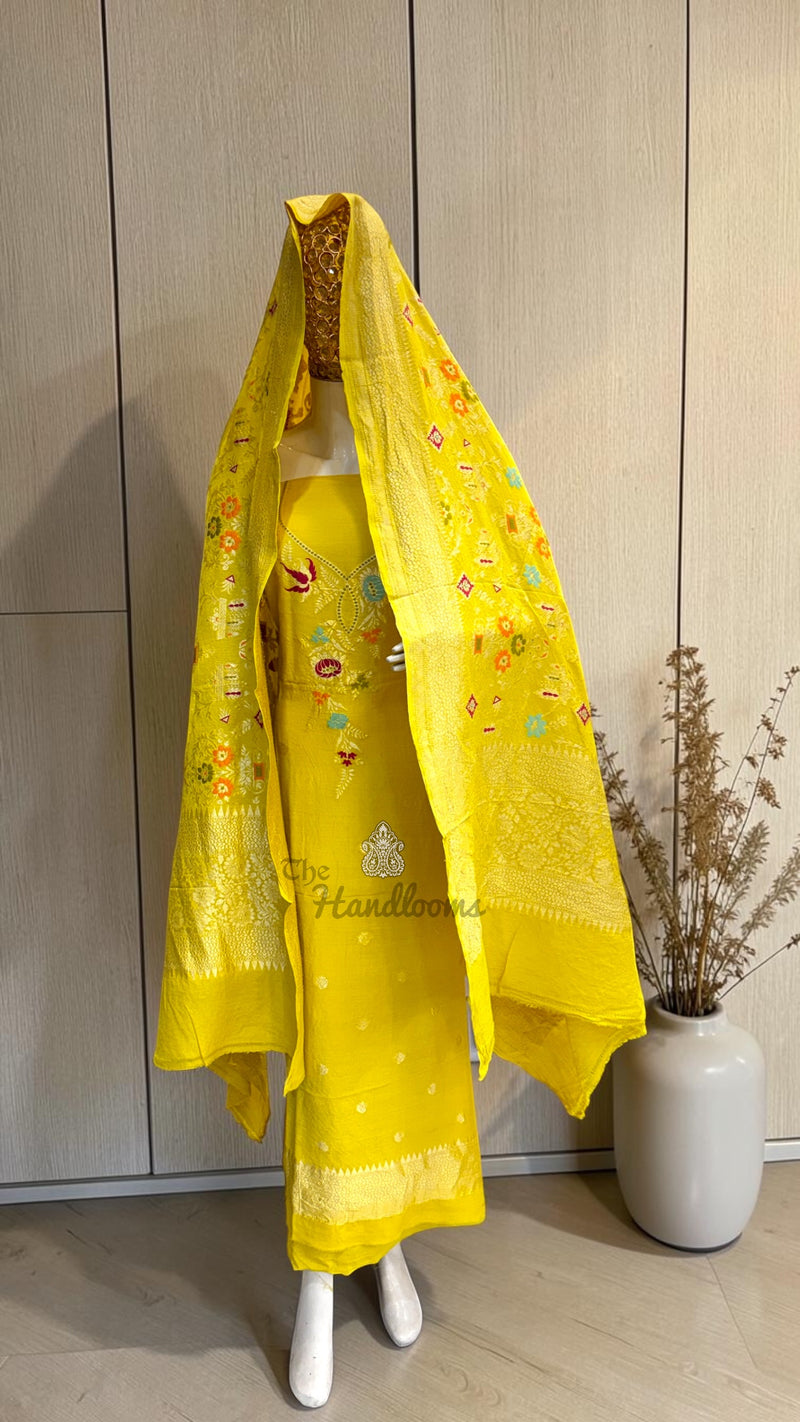 Pure Moonga Georgette Banarasi Dress Material