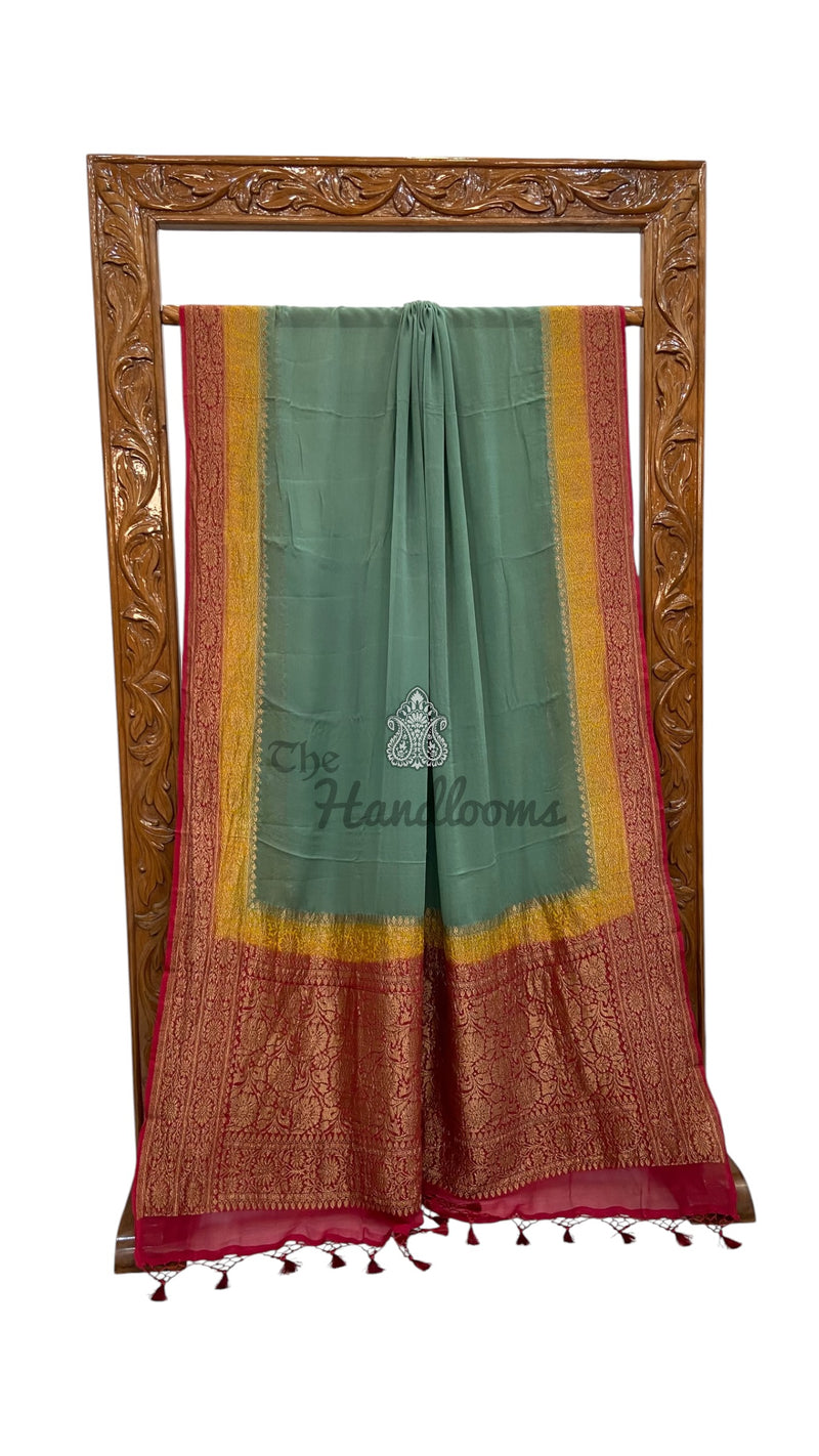 Pure Khaddi Georgette Handloom Banarasi Saree - Antique Zari