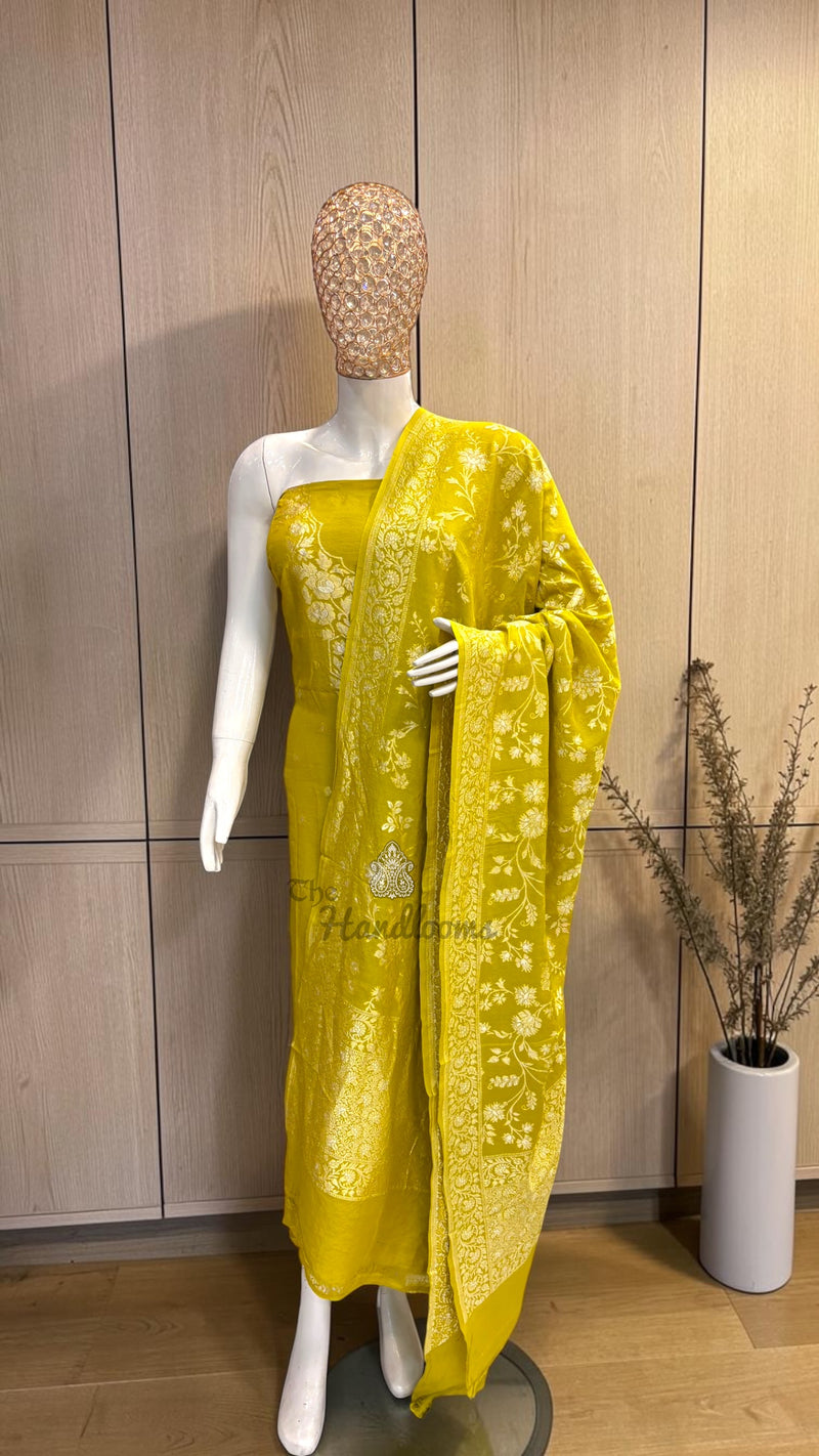 Pure Moonga Georgette Banarasi Dress Material
