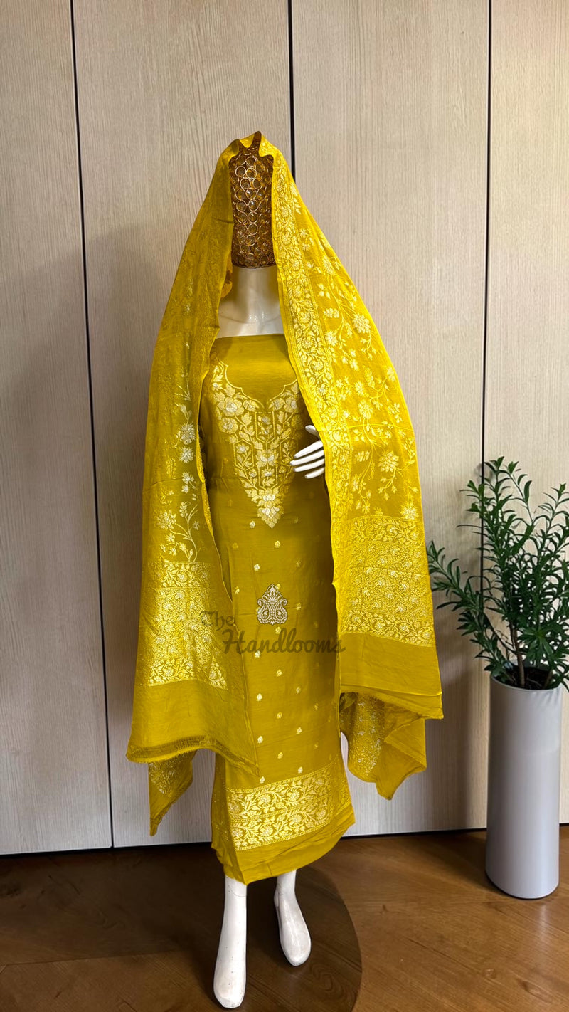 Pure Moonga Georgette Banarasi Dress Material